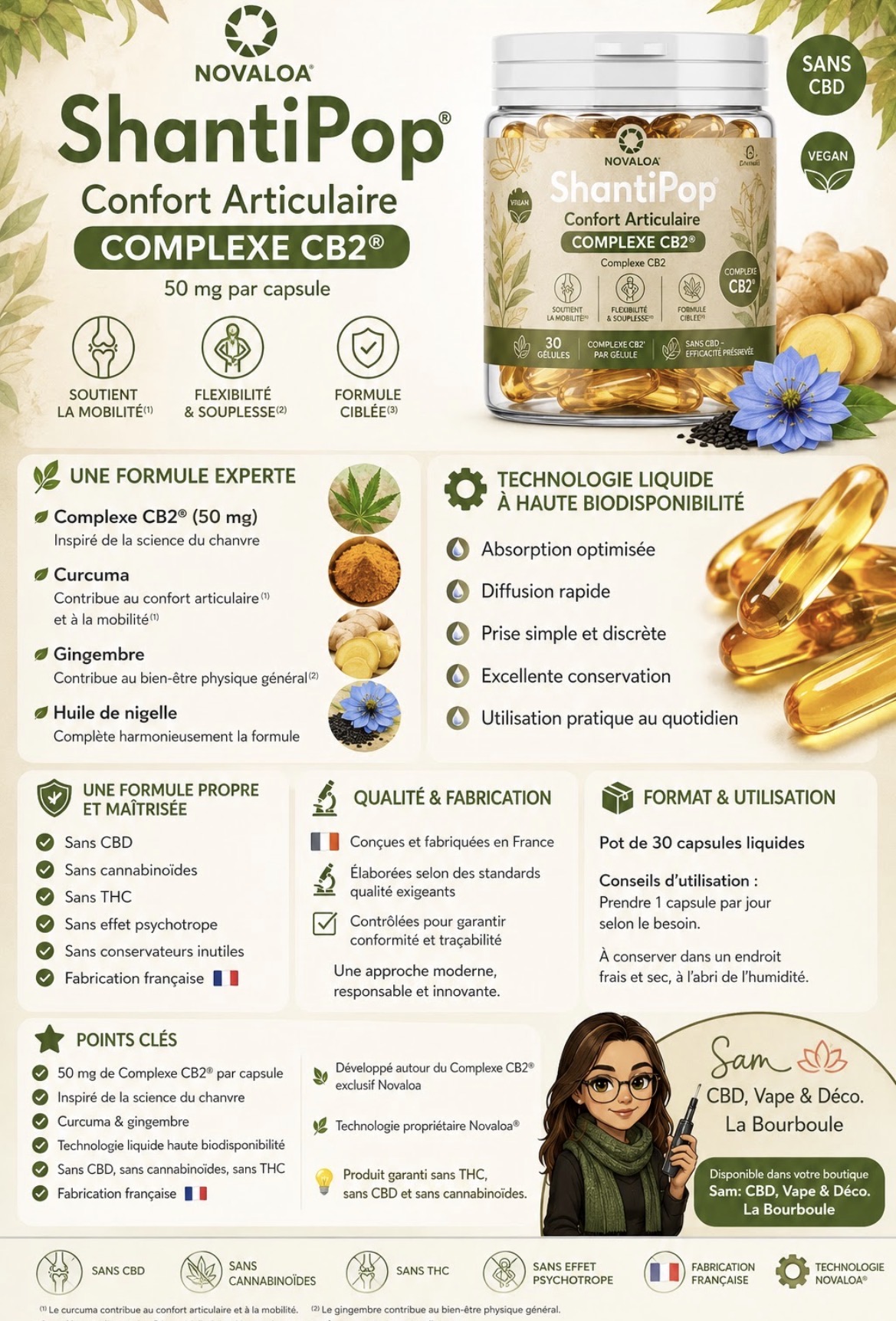 ShantiPop Confort Articulaire — Complexe CB2 · Curcuma & gingembre · CBD bien-être, magasin de La Bourboule 63150