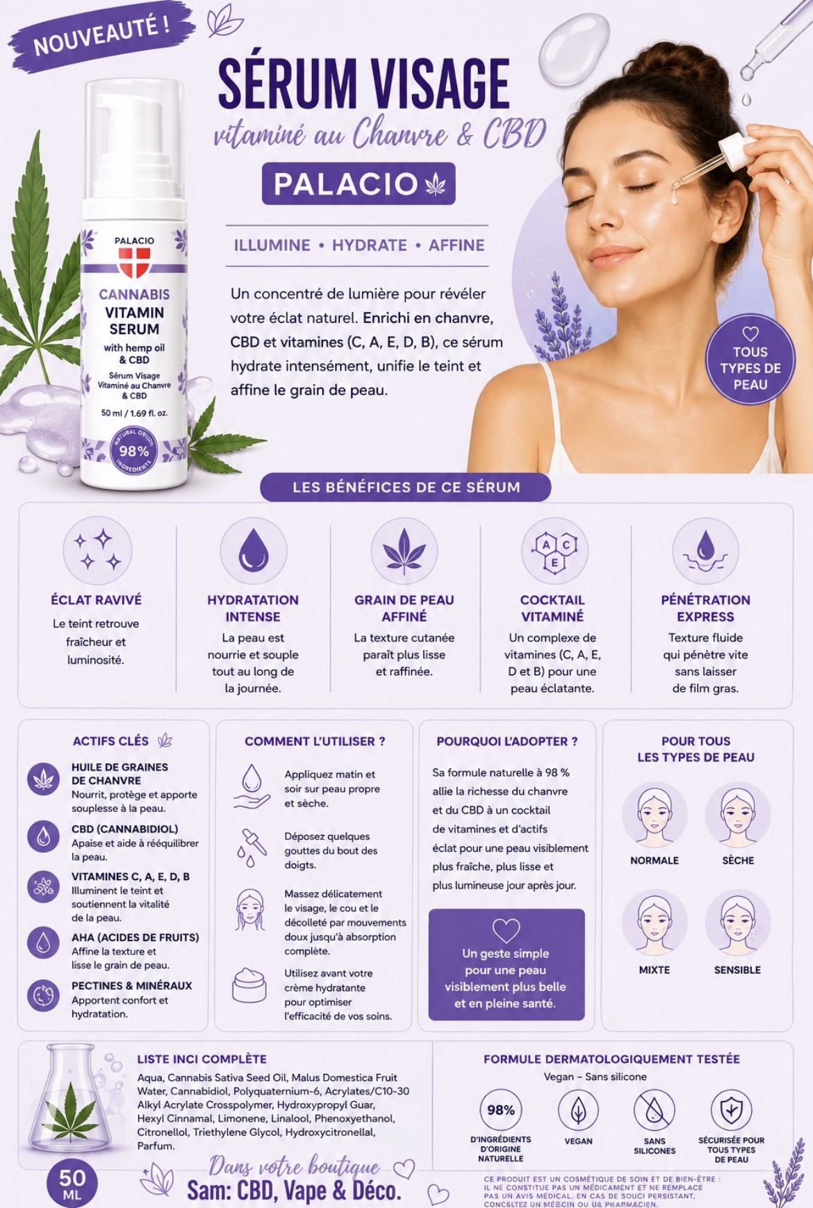 Sérum Visage — Vitaminé · Chanvre & CBD · CBD bien-être, magasin de La Bourboule 63150