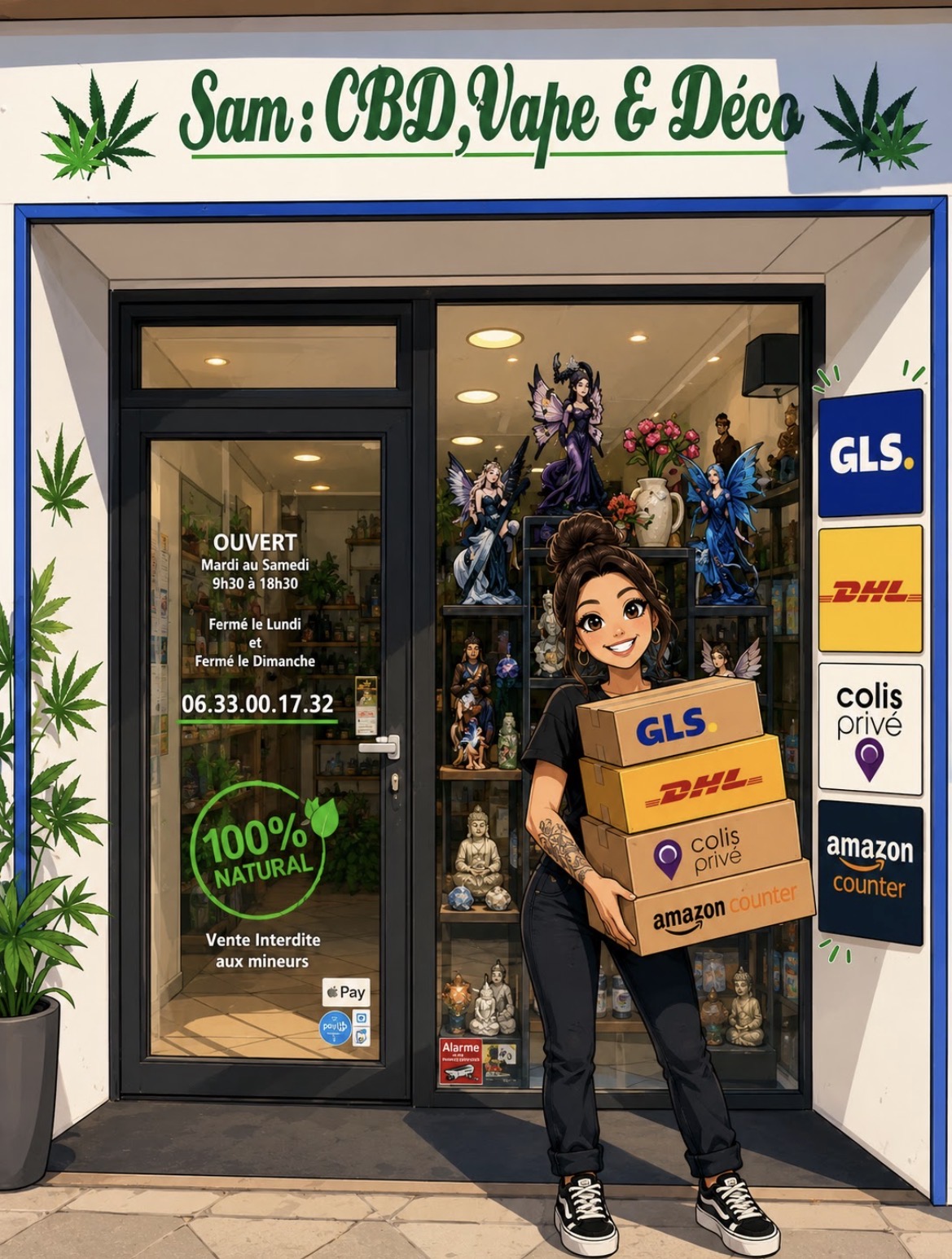 Devanture du magasin Sam : CBD, Vape & Déco à La Bourboule 63150, ouvert du mardi au samedi